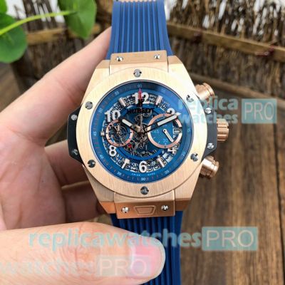 Copy Hublot Big Bang Unico Perpetual Blue Dial Rose Gold Bezel Watch